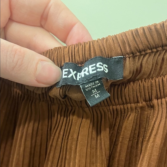 Express: Elegant Brown Pleated Off Shoulder Top - Picture 3 of 6